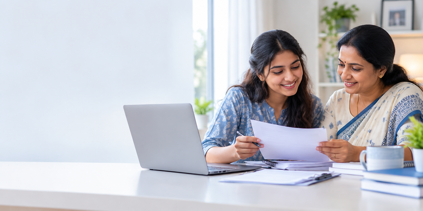 South Indian student reviewing MBBS Abroad options with her mother