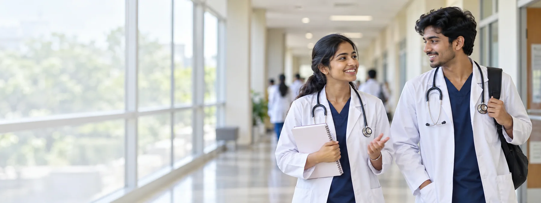 Illustrative image of two medical students in white coats